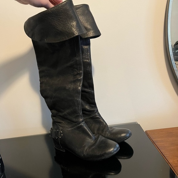 Over-The-Knee GEOX black leather boots, size 9 - Picture 1 of 7